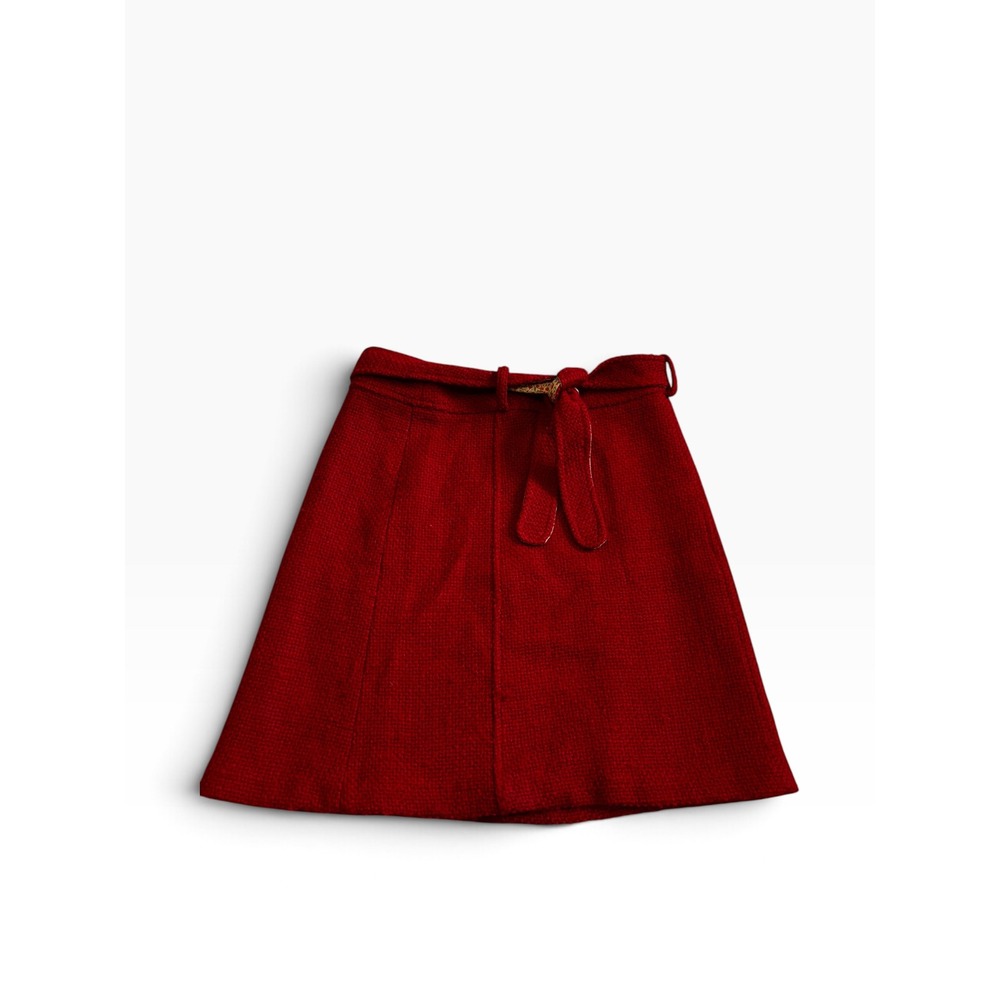 Vintage 90s Barbie Doll Skirt Red Wool Blend A-Line Floral Lined Retro Preppy